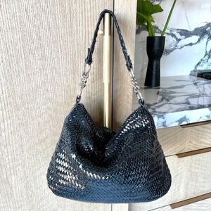 Donald J Pliner Black Leather Woven Tote